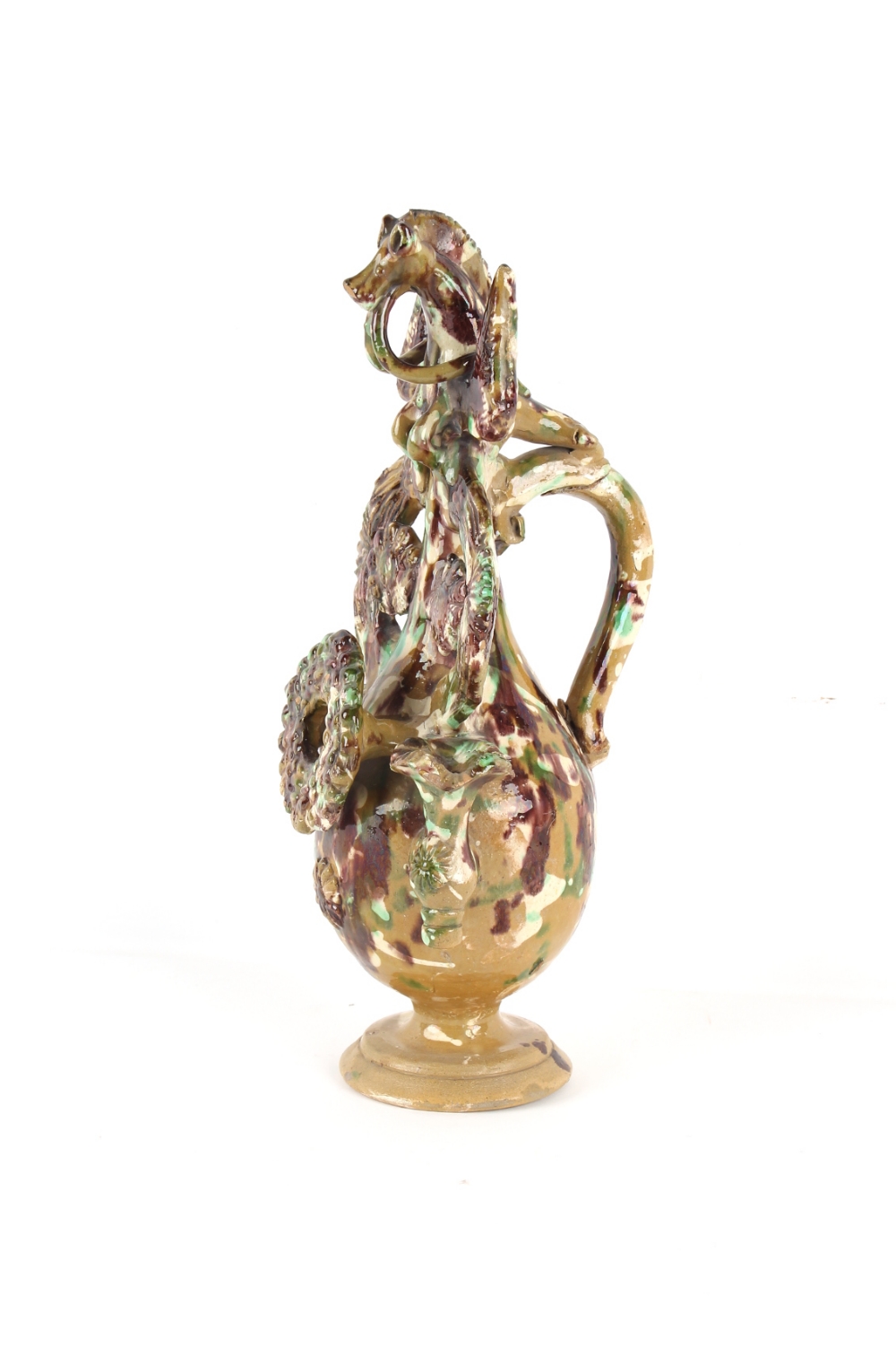 Property of a gentleman - a 19th century Turkish Canakkale ewer with horse head spout, handle re-stu