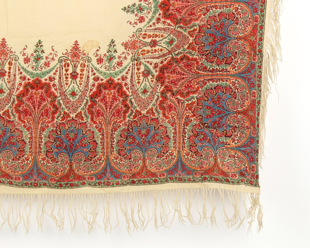 Property of a gentleman - a paisley silk shawl, with plain white centre, printed on one side only, a - Image 2 of 2