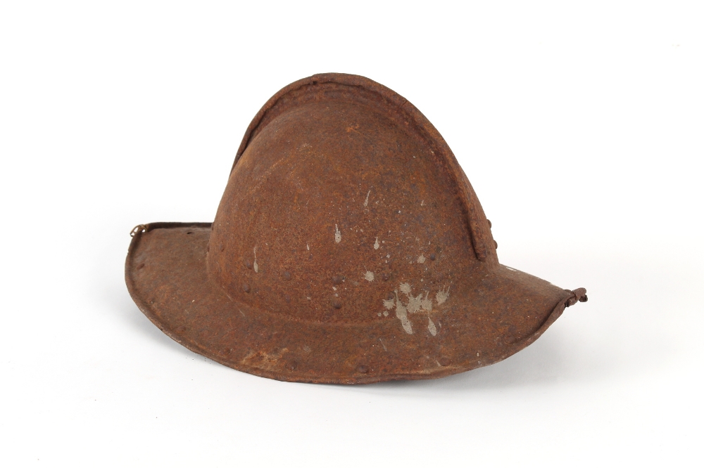 Property of a gentleman - a rusted steel English Civil War style pikeman's pot helmet or morion