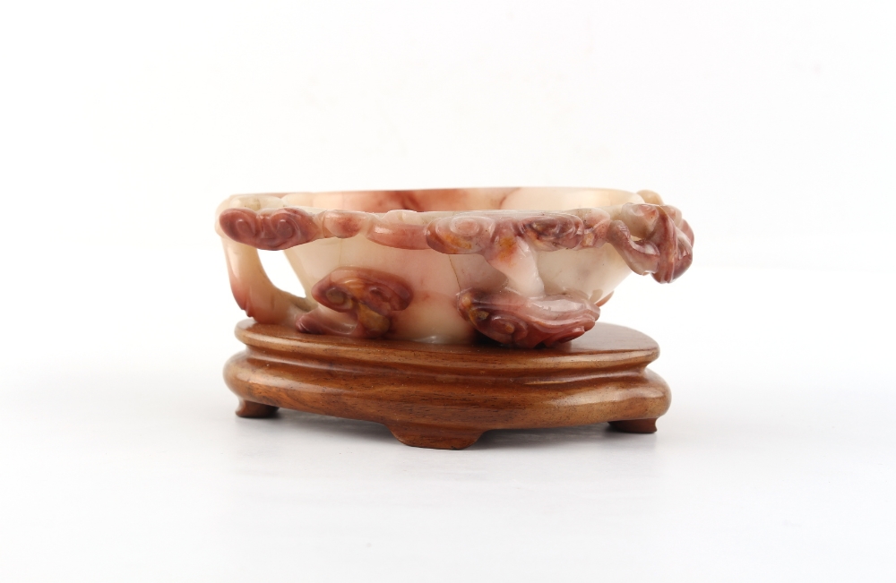 Property of a lady - a Chinese chalcedony agate lotus brush washer, 18th / 19th century, the red & - Image 2 of 8