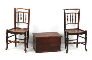 Property of a lady - two similar George III oak spindle-back country chairs; together with an 18th