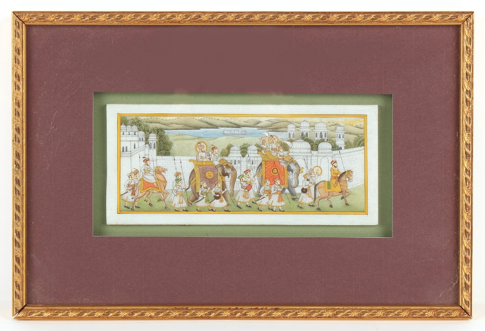 Property of a gentleman - Indian school - AN ELEPHANT PROCESSION - gouache on stone, in modern