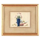 Property of a deceased estate - a 19th century Chinese painting on pith paper depicting a vase of