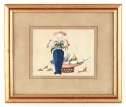 Property of a deceased estate - a 19th century Chinese painting on pith paper depicting a vase of
