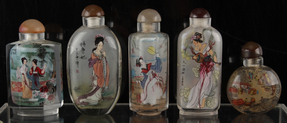 Property of a deceased estate - five Chinese inside painted glass snuff bottles, four depicting - Image 2 of 2