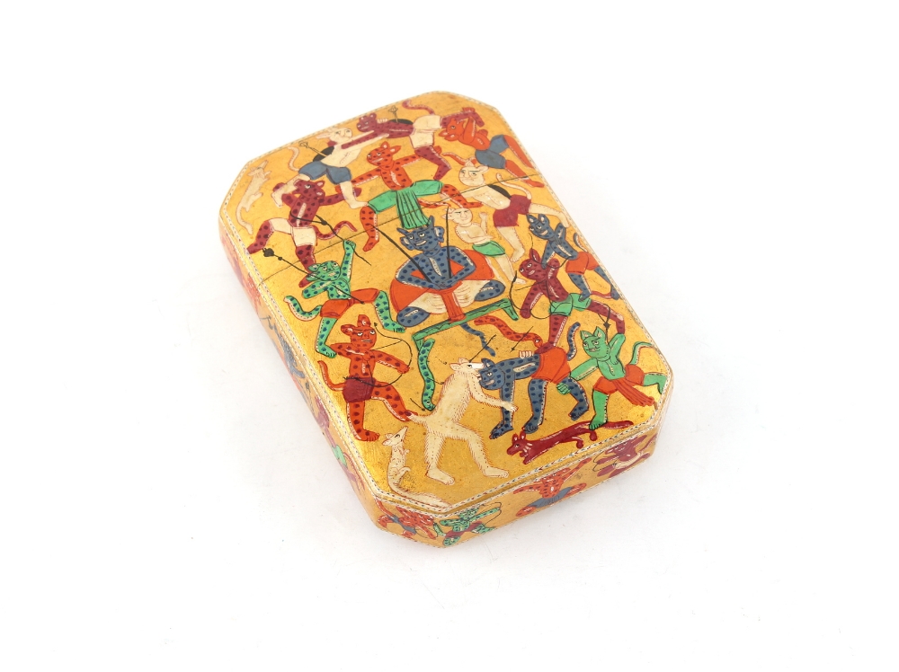 Property of a gentleman - a 19th century Indian lacquered papier mache cigar case, well painted with