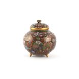 Property of a lady - a Japanese cloisonne koro, the cover with chrysanthemum bud finial, 3.65ins.