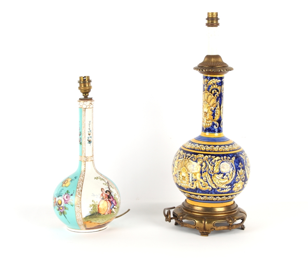Property of a deceased estate - an Italian maiolica style bottle vase, adapted as a table lamp