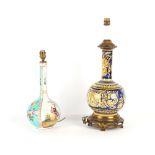 Property of a deceased estate - an Italian maiolica style bottle vase, adapted as a table lamp