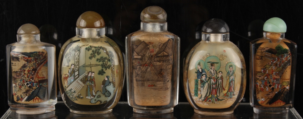 Property of a deceased estate - five Chinese inside painted glass snuff bottles, each painted with - Image 2 of 2