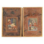 Property of a lady - a pair of Persian gouache miniature paintings on paper, one depicting a