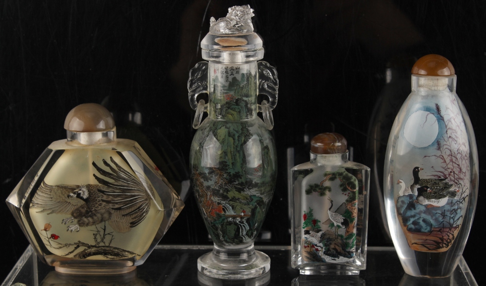Property of a deceased estate - four Chinese inside painted glass snuff bottles, the largest of - Image 2 of 2