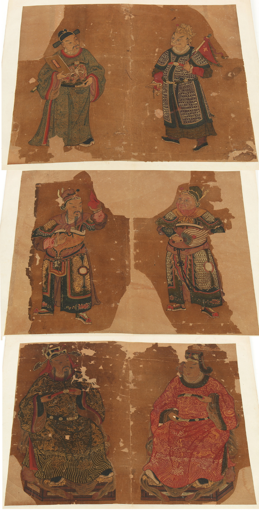 Property of a deceased estate - a folio of six Chinese paintings on paper depicting guardians and
