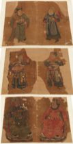 Property of a deceased estate - a folio of six Chinese paintings on paper depicting guardians and