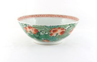 Property of a lady - a 19th century Chinese iron red & green lotus bowl, the inside centre painted