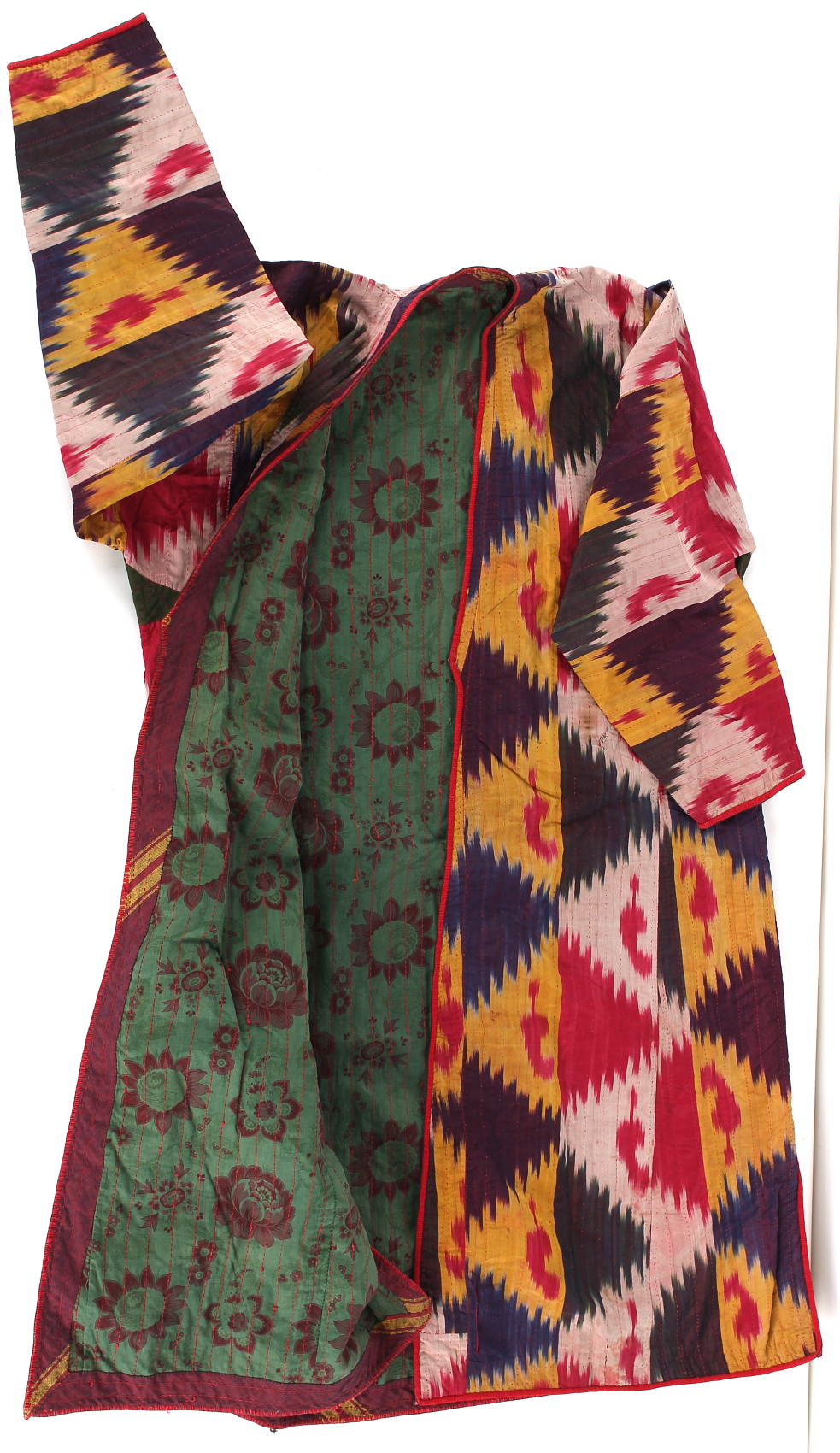 Property of a lady - two Uzbekistan or Afghanistan silk ikat robes or chapans, the larger with - Image 4 of 7