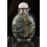 Property of a deceased estate - a Chinese inside painted glass snuff bottle, of slightly flattened