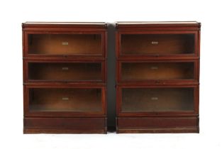 Property of a gentleman - a pair of Globe Wernicke oak three section stacking bookcases, each 34.