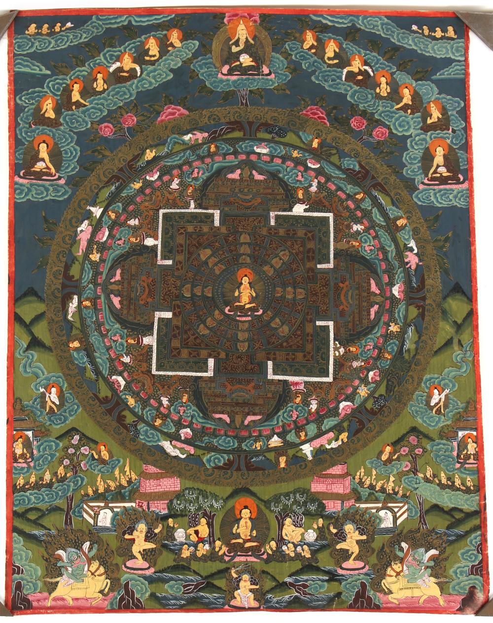 Property of a gentleman - three Tibetan thanka or thangka, all unframed, the largest 34.2 by 25. - Image 2 of 3