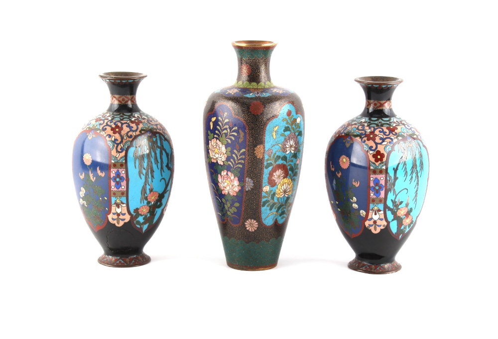 Property of a lady - a pair of Japanese cloisonne square section baluster vases, early 20th century, - Image 2 of 3