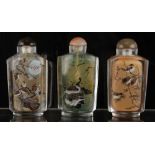 Property of a deceased estate - three Chinese inside painted glass snuff bottles, each of navette