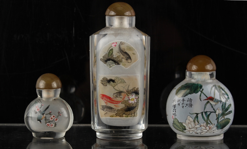 Property of a deceased estate - three Chinese inside painted glass snuff bottles, two of slightly - Image 2 of 2