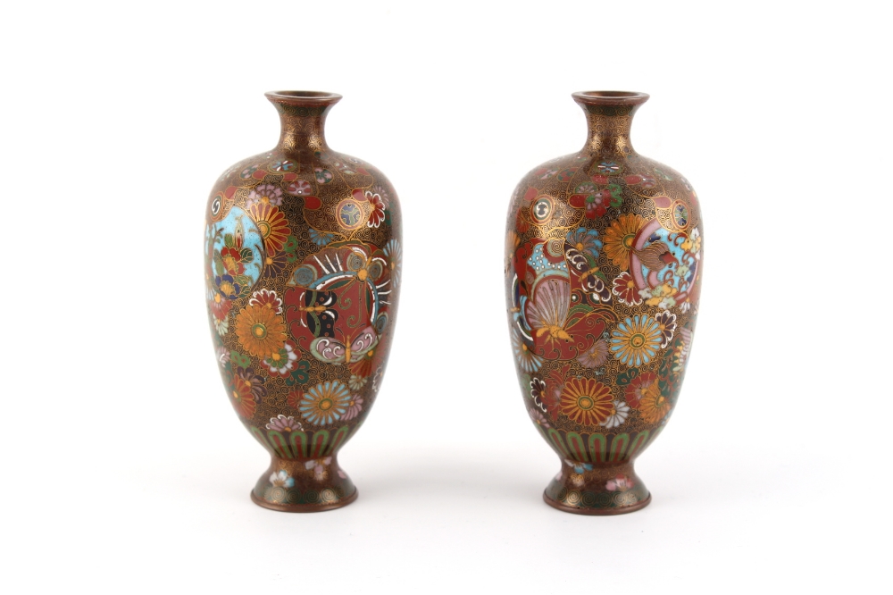 Property of a lady - a pair of Japanese cloisonne baluster vases, unmarked, condition good, 4.