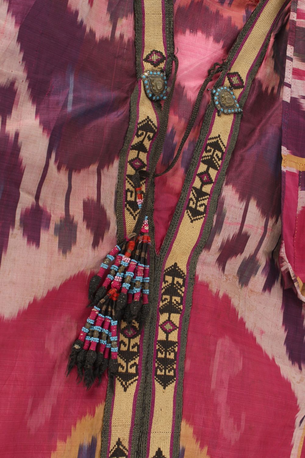 Property of a lady - two Uzbekistan or Afghanistan silk ikat robes or chapans, the larger with - Image 6 of 7