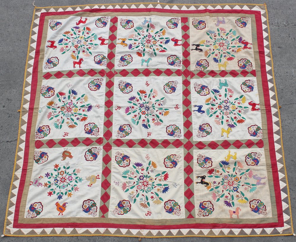 Property of a lady - an Indian silk embroidered cotton hanging, probably Rajasthan, with nine - Image 2 of 3