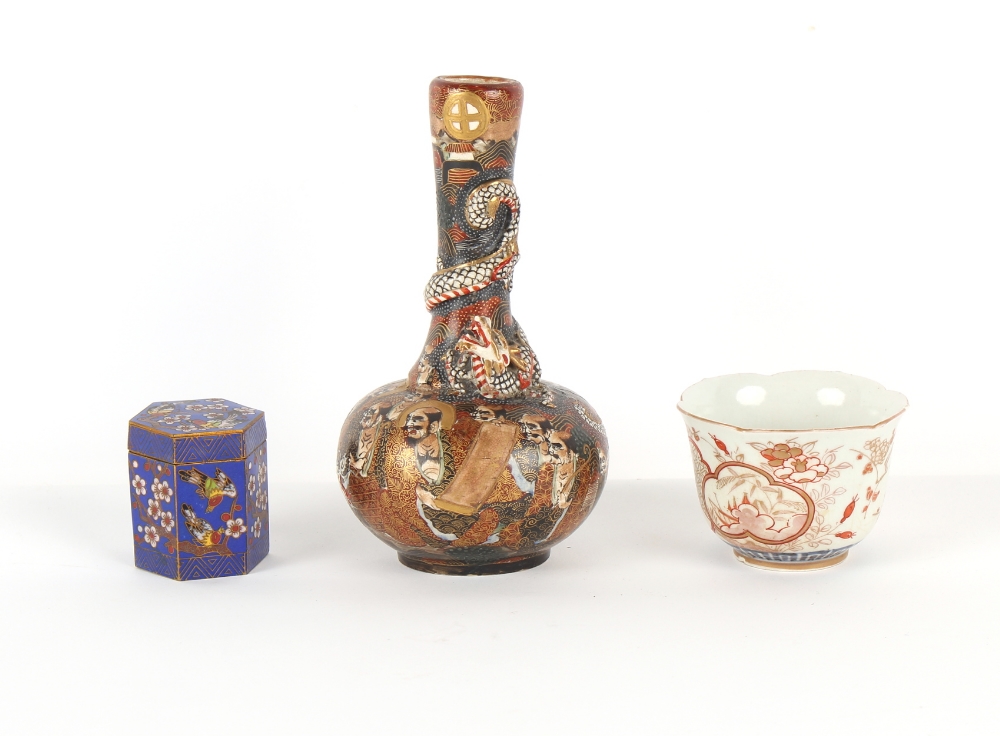 Property of a gentleman - a Japanese Satsuma bottle vase, early 20th century, the neck decorated