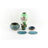 Property of a lady - a group of five cloisonne items including a Japanese ginbari rounded square