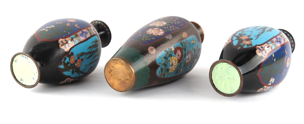 Property of a lady - a pair of Japanese cloisonne square section baluster vases, early 20th century, - Image 3 of 3