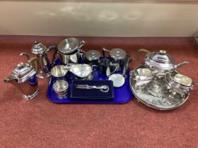 A Collection of Plated Ware, including Art Deco style four piece tea set, circular gallery style
