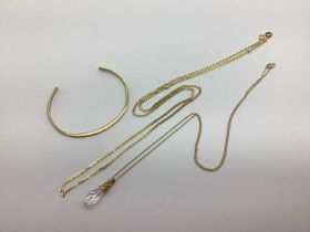 A 9ct Gold Curb Link Chain, together with a fine twist link chain stamped "9ct" with faceted glass