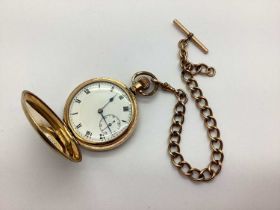 A Gold Plated Cased Hunter Pocket Watch, the white dial with black Roman numerals and seconds