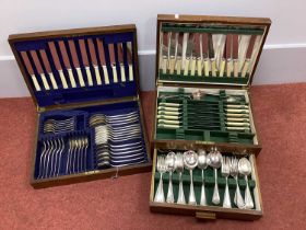 An Oak Cased Canteen of Plated Cutlery, including ivorine handled knives, contained in a fitted