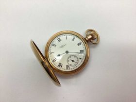 Waltham; A Gold Plated Cased Hunter Pocket Watch, the signed dial with black Roman numerals and