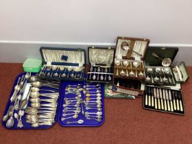 A Mixed Lot of Assorted Plated Cutlery, including cased sets, ivorine handled knives, souvenir