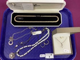 A Collection of Assorted Stone Set Jewellery, to include pearl drop necklace, filigree style pendant