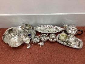 A Collection of Assorted Plated Ware, including three piece tea set with foliate engraved