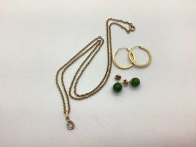 A Pair of Minimalist Sleeper Hoop Earrings, together with a stone set teardrop pendant necklace