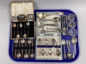 Art Deco Style Hallmarked Silver and Other Coffee Spoons, hallmarked silver and other napkin