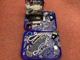 An Assortment of Costume Jewellery, to Include diamanté brooches, imitation pearl bead necklaces,