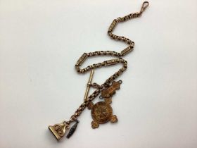 A Victorian Fancy Link Abert Chain, (stamped "B.G") to single swivel clasp (stamped "B.G"),