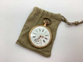 An Openface Pocket Watch, the signed white enamel dial with black Roman and Arabic numerals,
