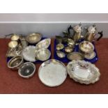 Assorted Plated Ware, Including a miniature hallmarked silver twin handled trophy cup, "Selby Park
