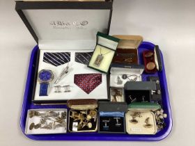 A Collection of Assorted Gent's Accessories, including cufflinks stamped "silver", "gold on silver",
