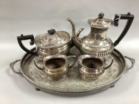 Pinder Bros Plated Four Piece Tea Set, each of semi reeded form, together with a twin handled oval