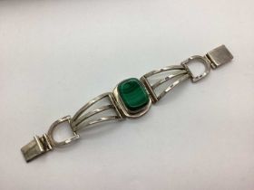 A Statement Malachite Set Panel Bracelet, of openwork design, stamped "Mexico 925". 20cm long. The
