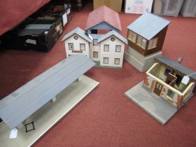 Five Items of 'G' Gauge Layout/Trackside Buildings, wood, plastic kit built construction, comprising